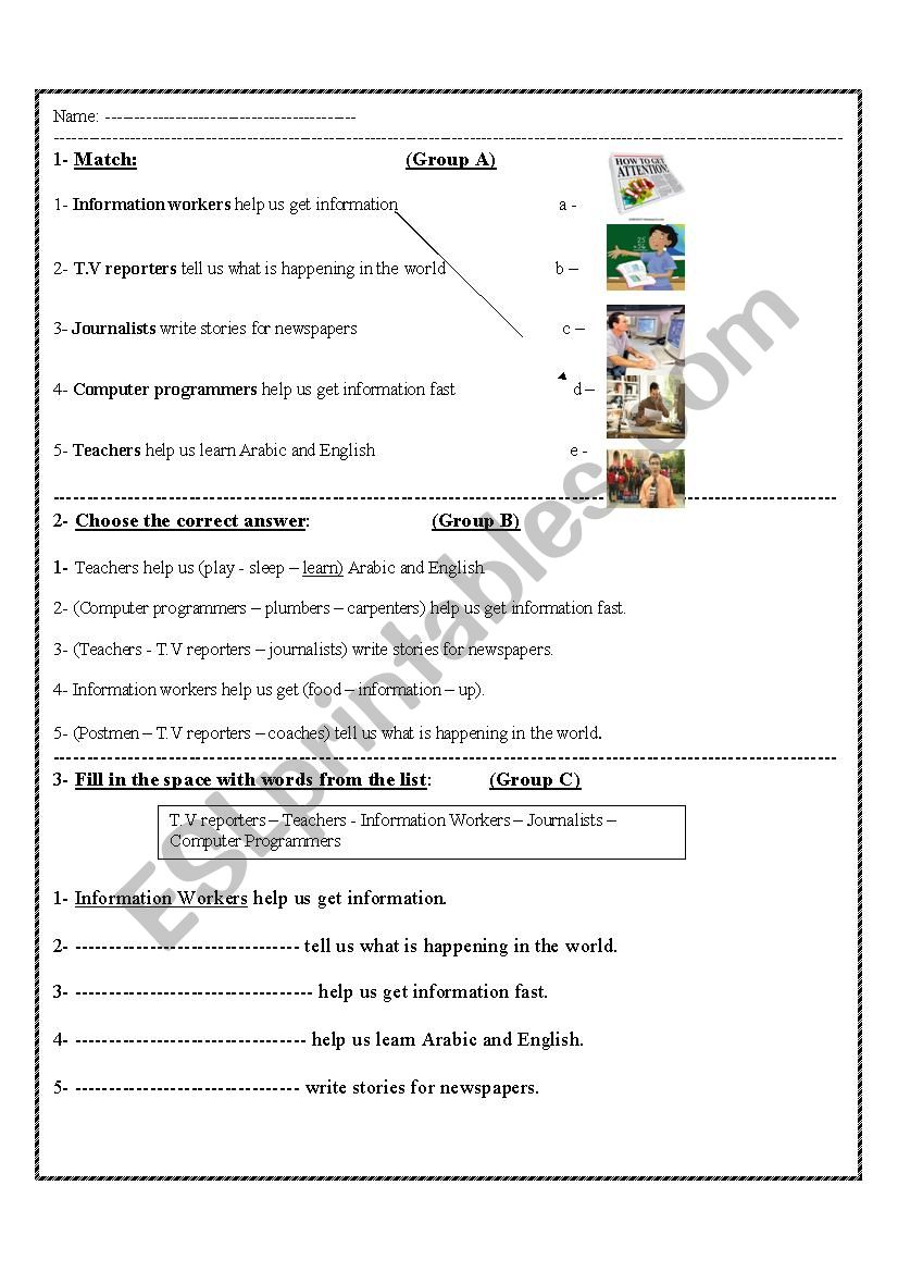 information workers worksheet