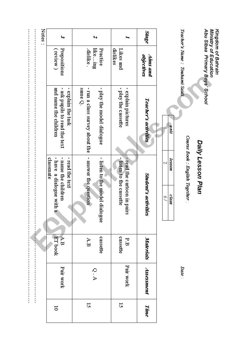 lesson plane worksheet