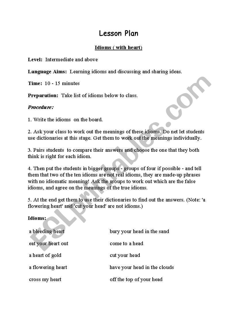 Idioms worksheet