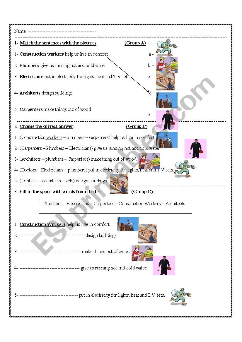 occupations worksheet