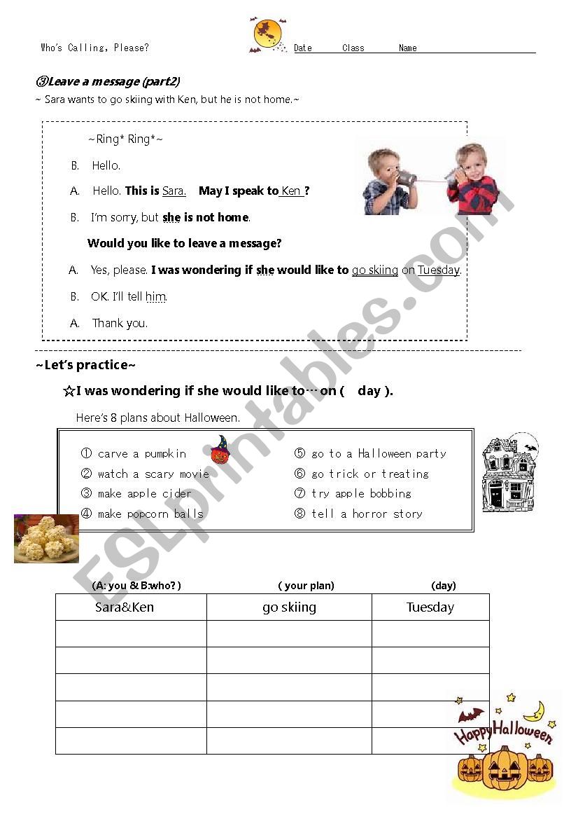 phone conversation 2 worksheet