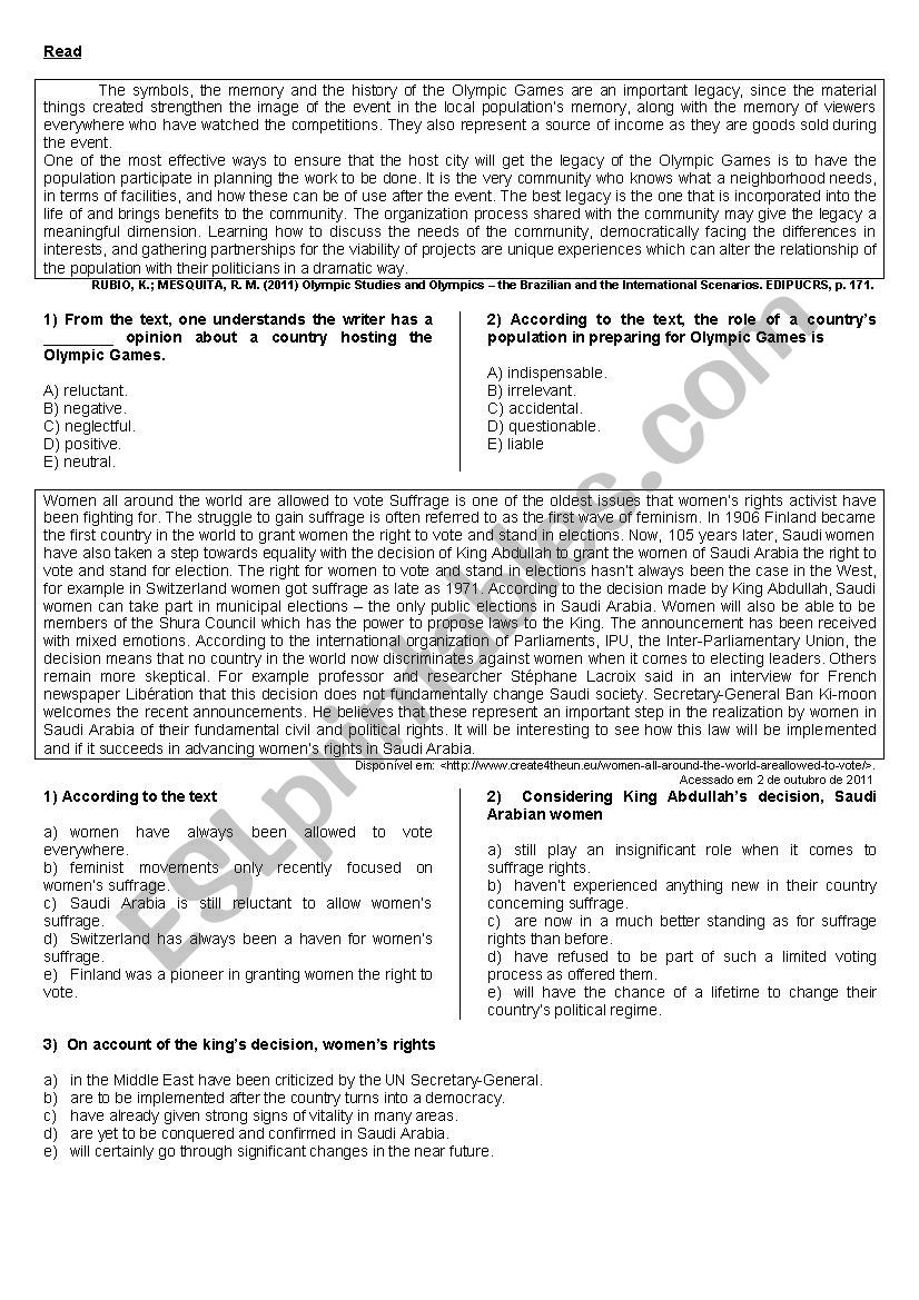 Vestibular test worksheet