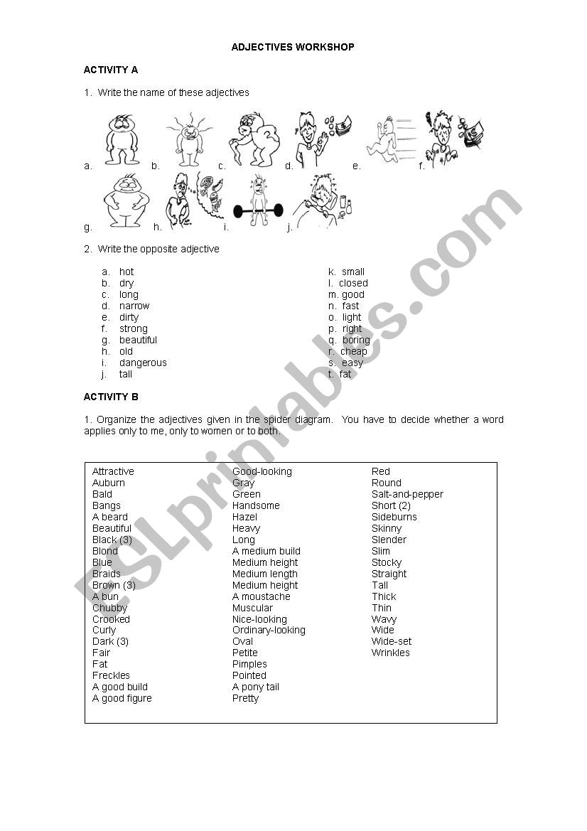 Adjectives Workshop worksheet