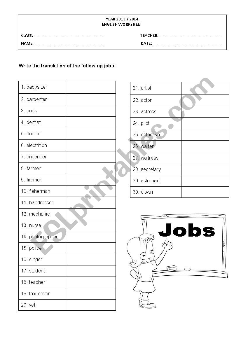 Jobs worksheet