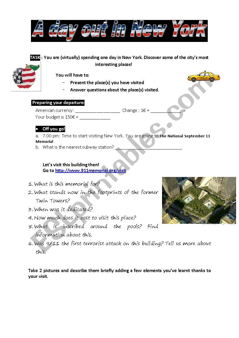 Let´s Visit New-york! - 9 11 Memorial - Esl Worksheet By Treasure0911