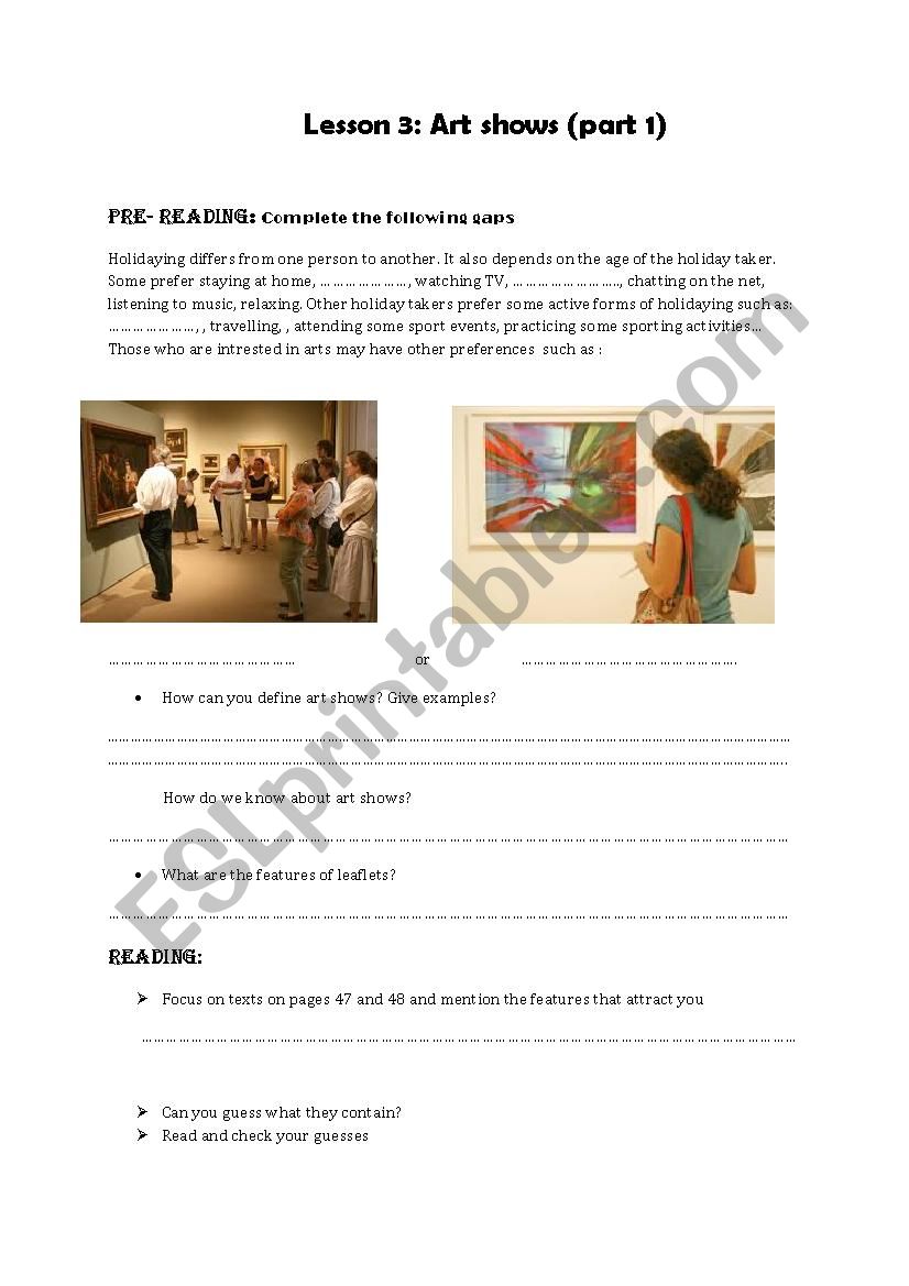 Art shows worksheet