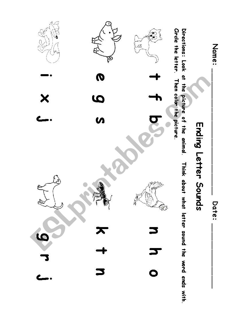 Phonics Ending Letter Sounds worksheet