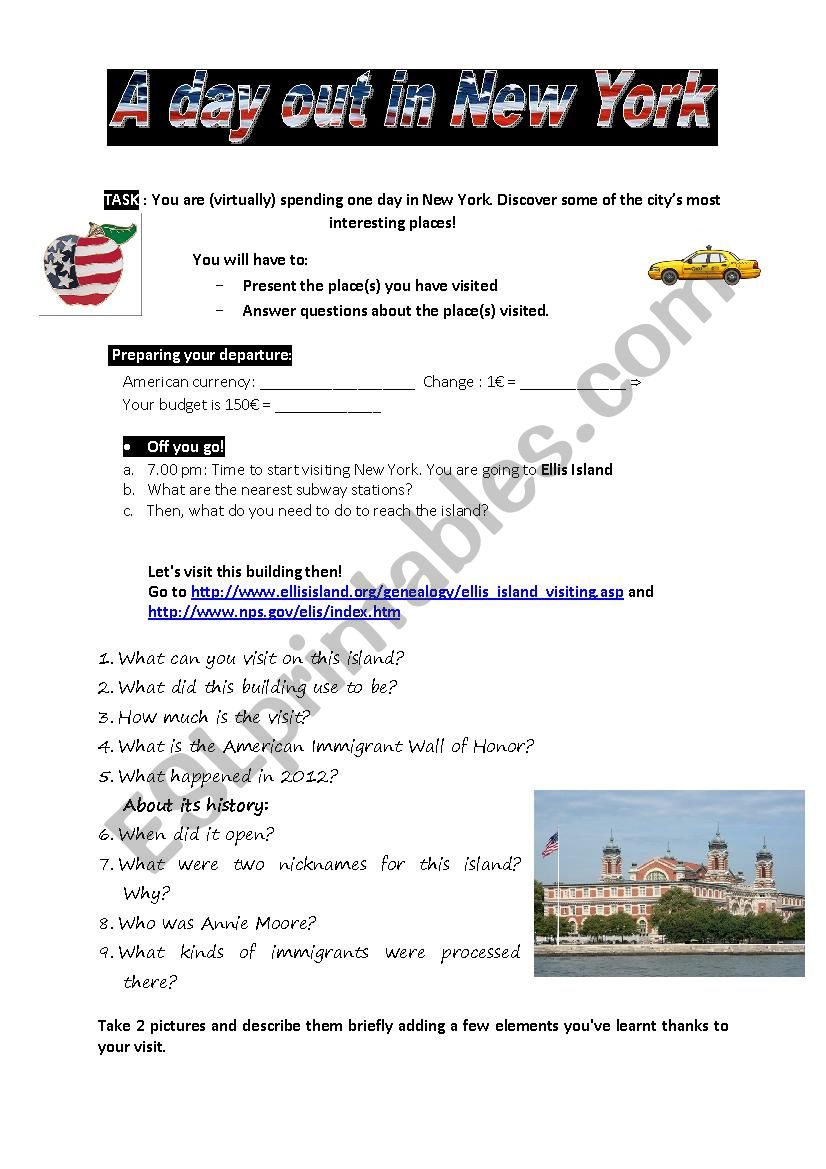 Let´s visit New-York! - Ellis Island - ESL worksheet by treasure0911