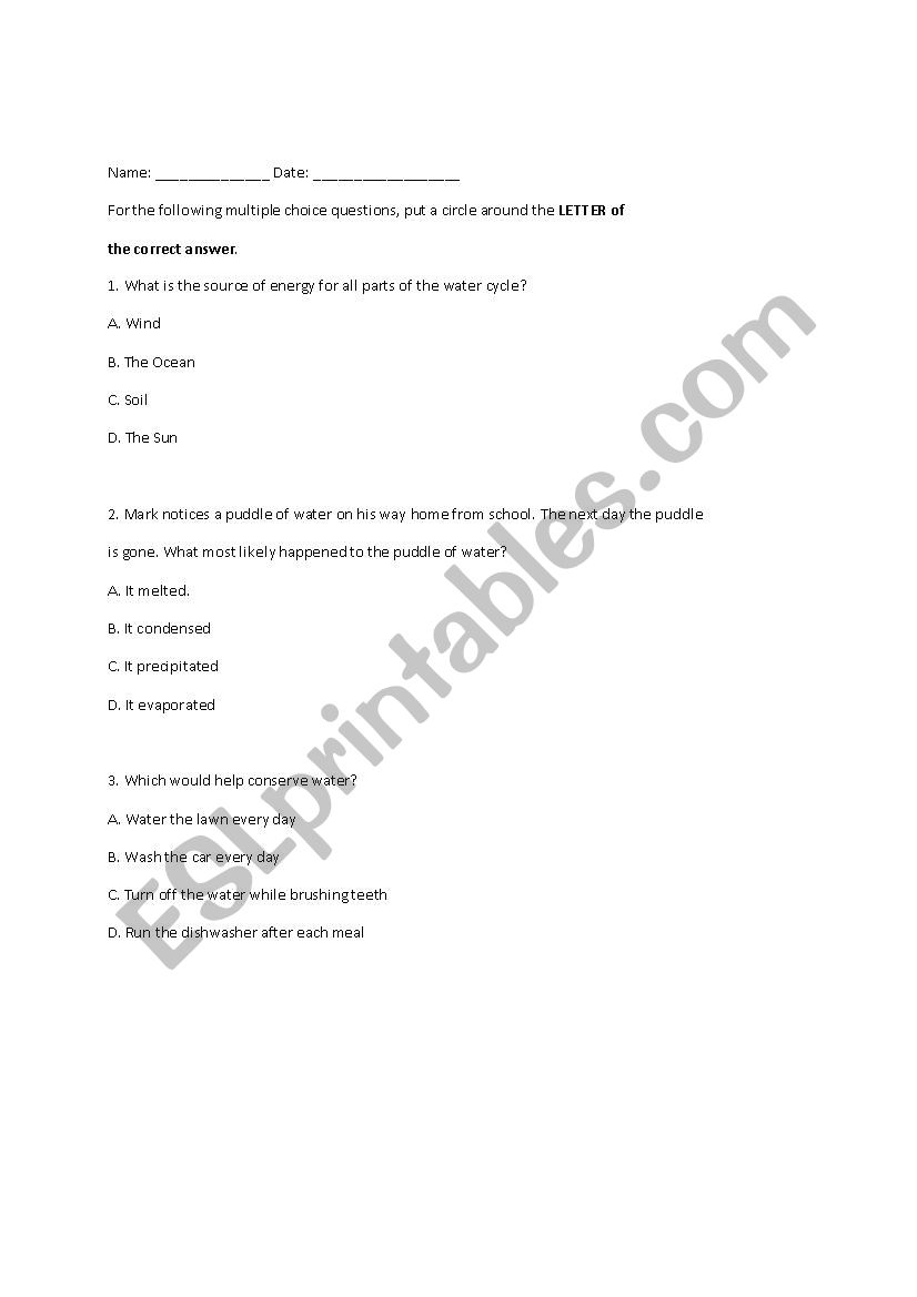 all about water worksheet