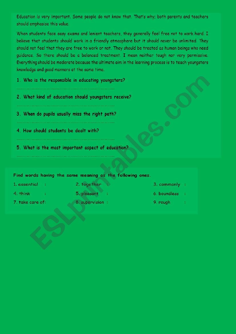 Bac Review: Education worksheet