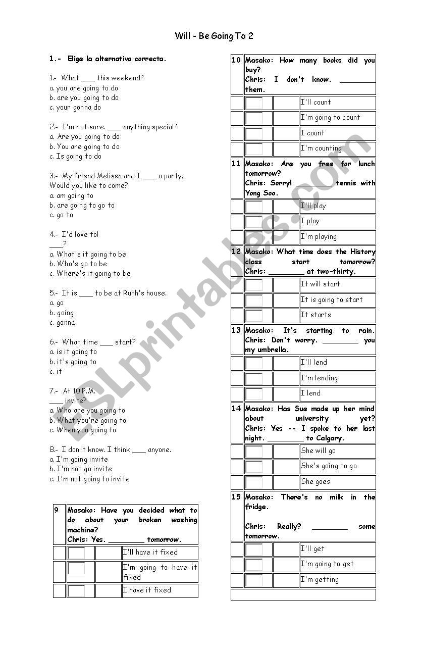 Will -  Going to worksheet