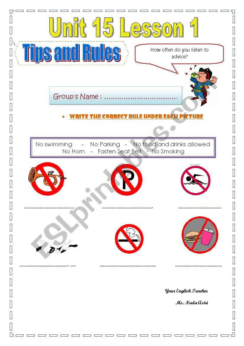 tips and rules worksheet