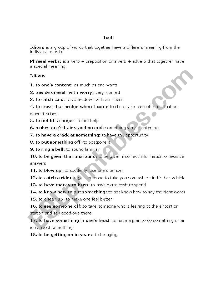 idioms worksheet