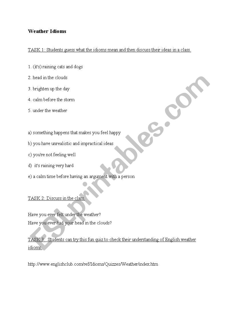 Weather Idioms worksheet