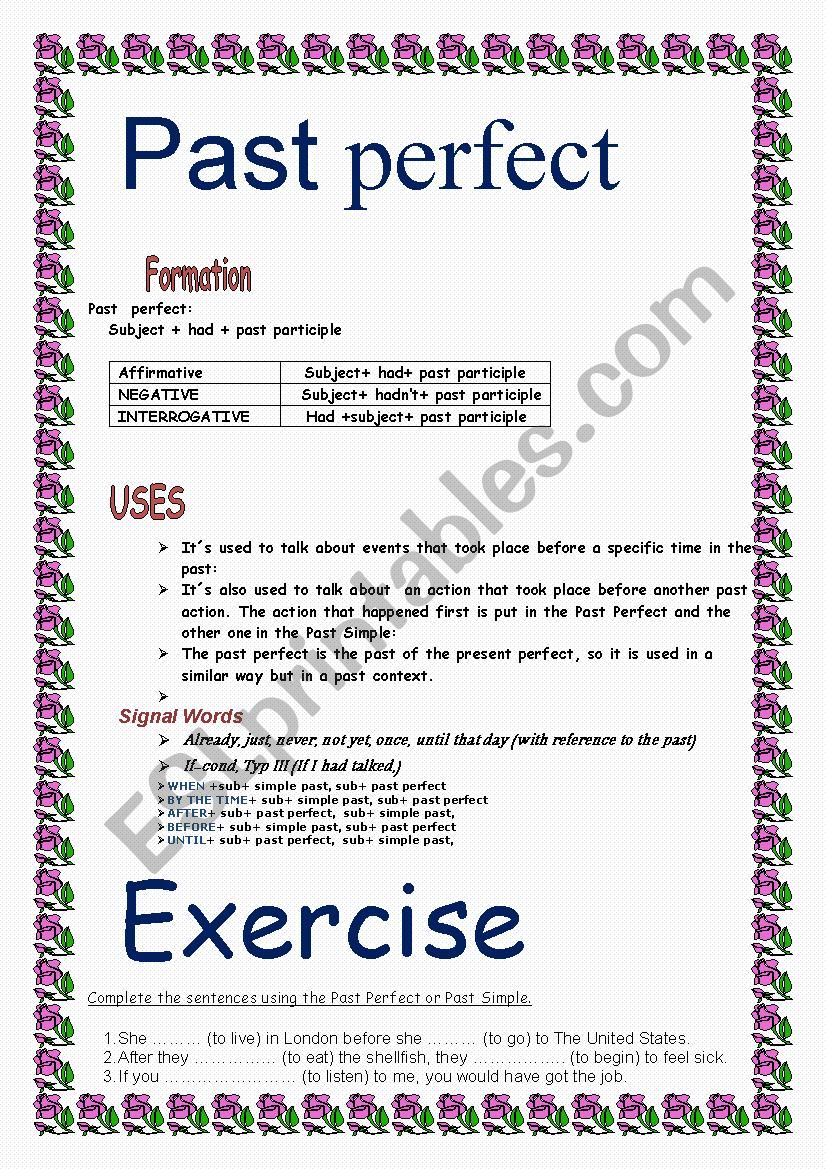 past perfect - ESL worksheet by wiseman.08@hotmail.com
