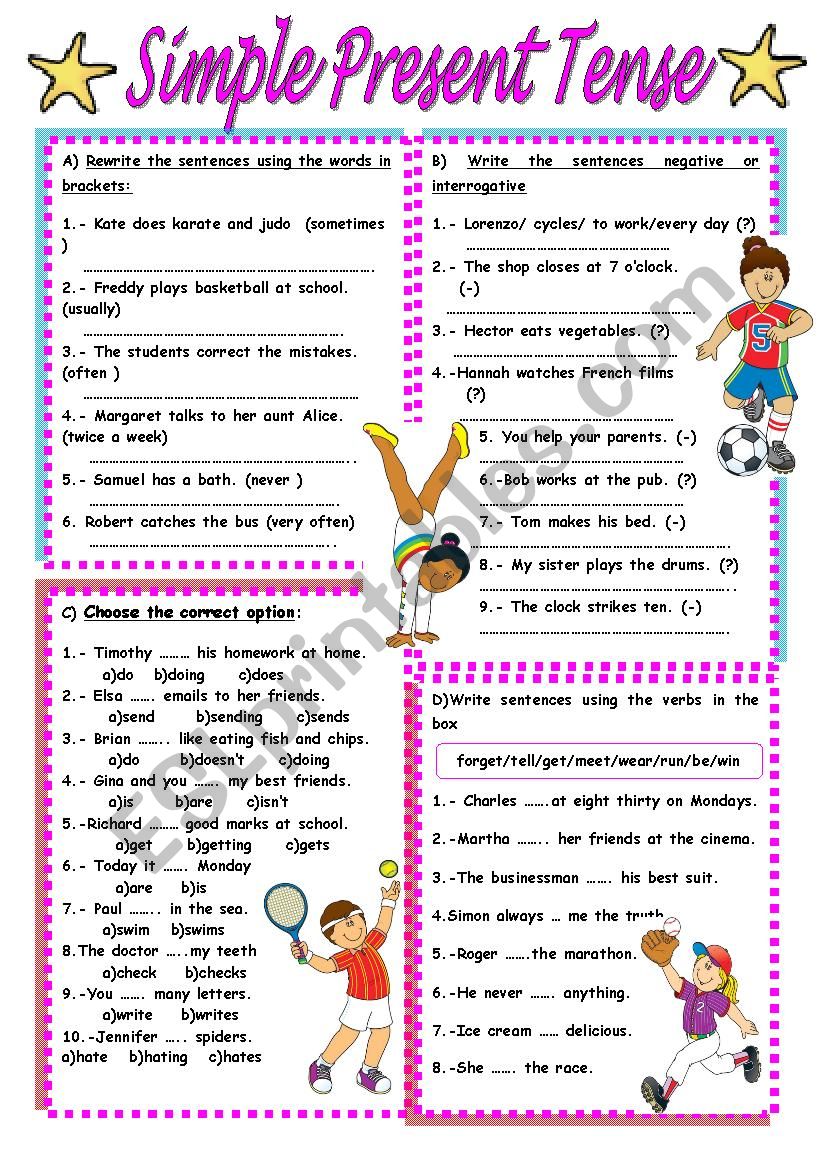 Simple Present Tense Worksheet For Class 4th