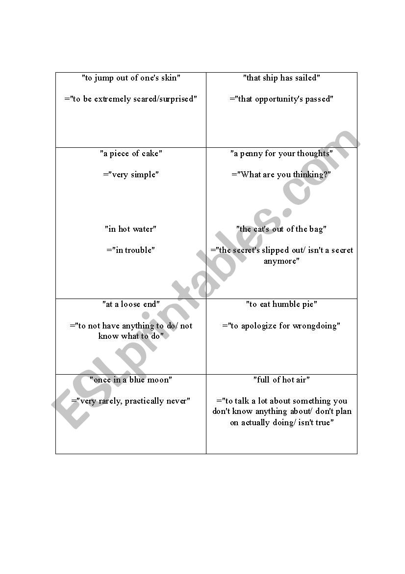 British and American Idioms Game and Worksheet