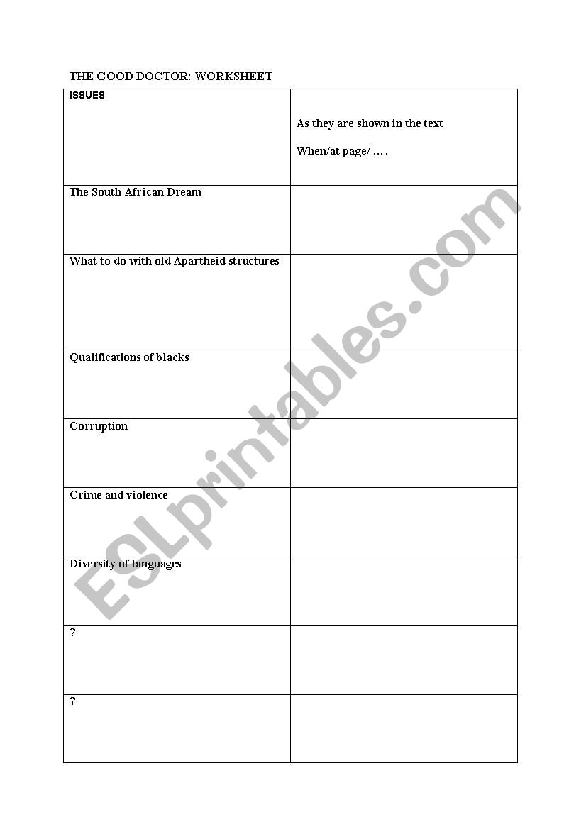 THE GOOD DOCTOR worksheet