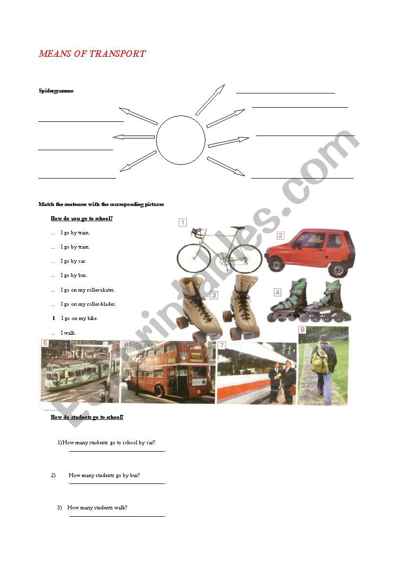 Means of transport worksheet