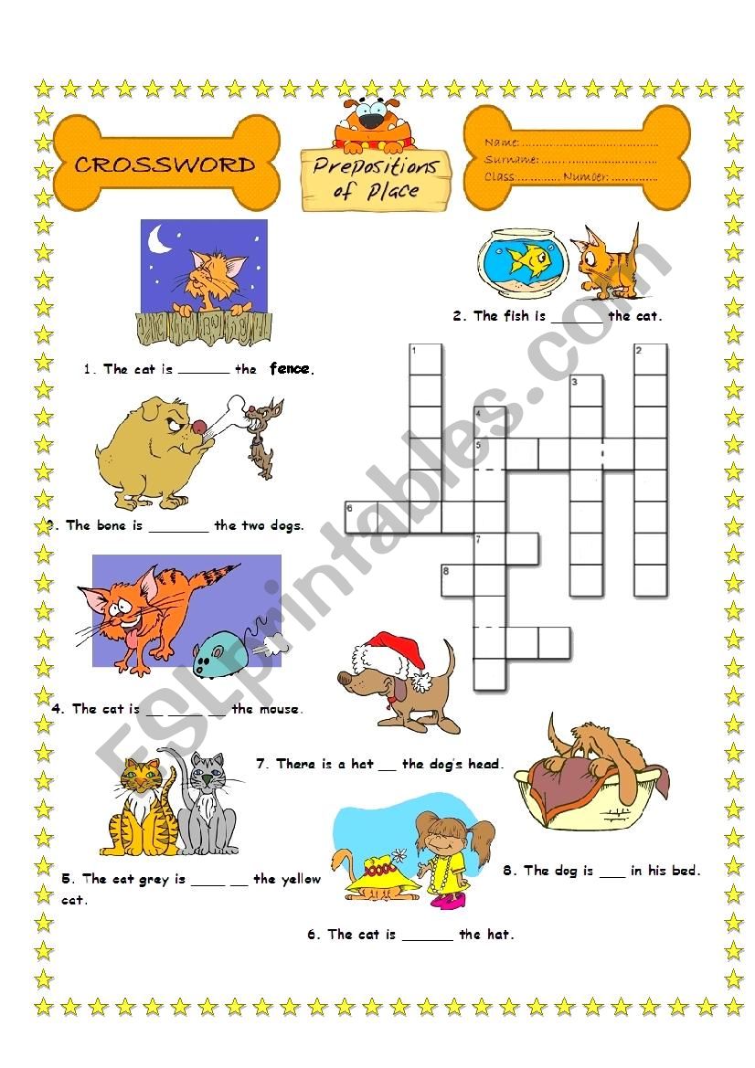 Crossword Puzzle: Prepositions of Place