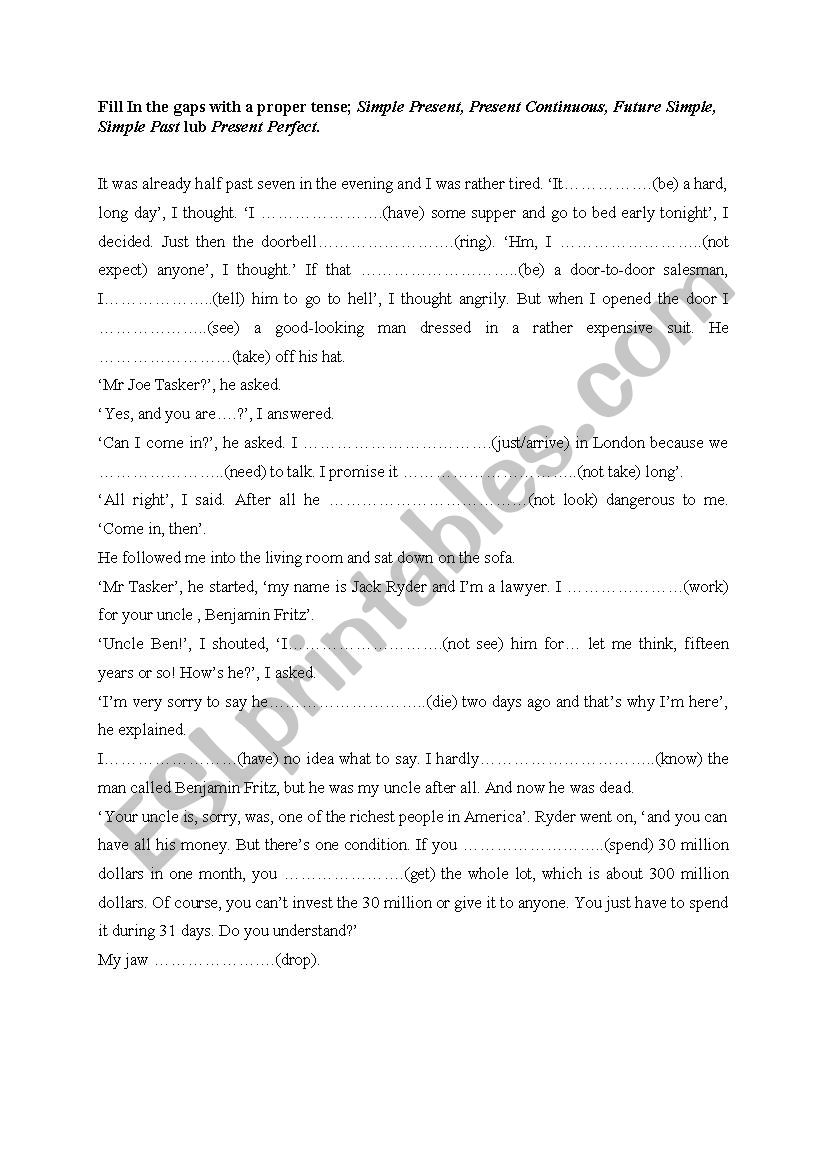 The usage of tenses worksheet