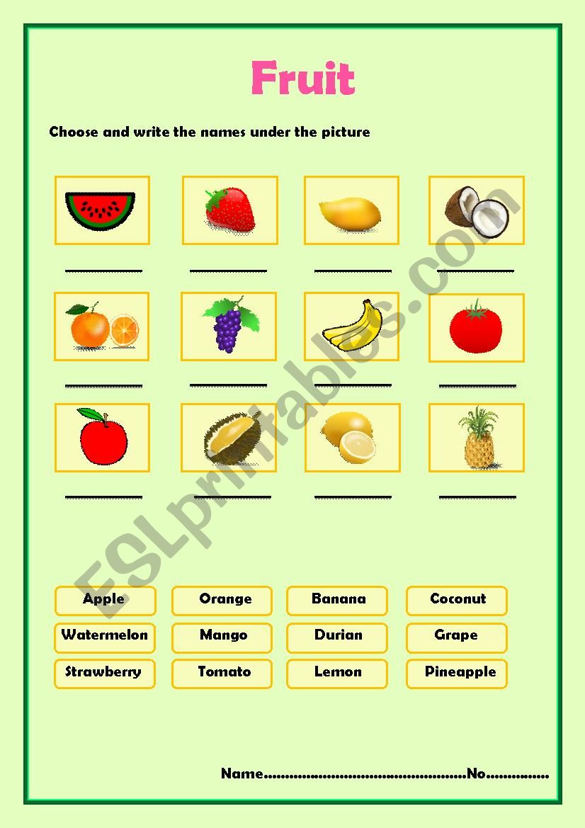 Fruit worksheet