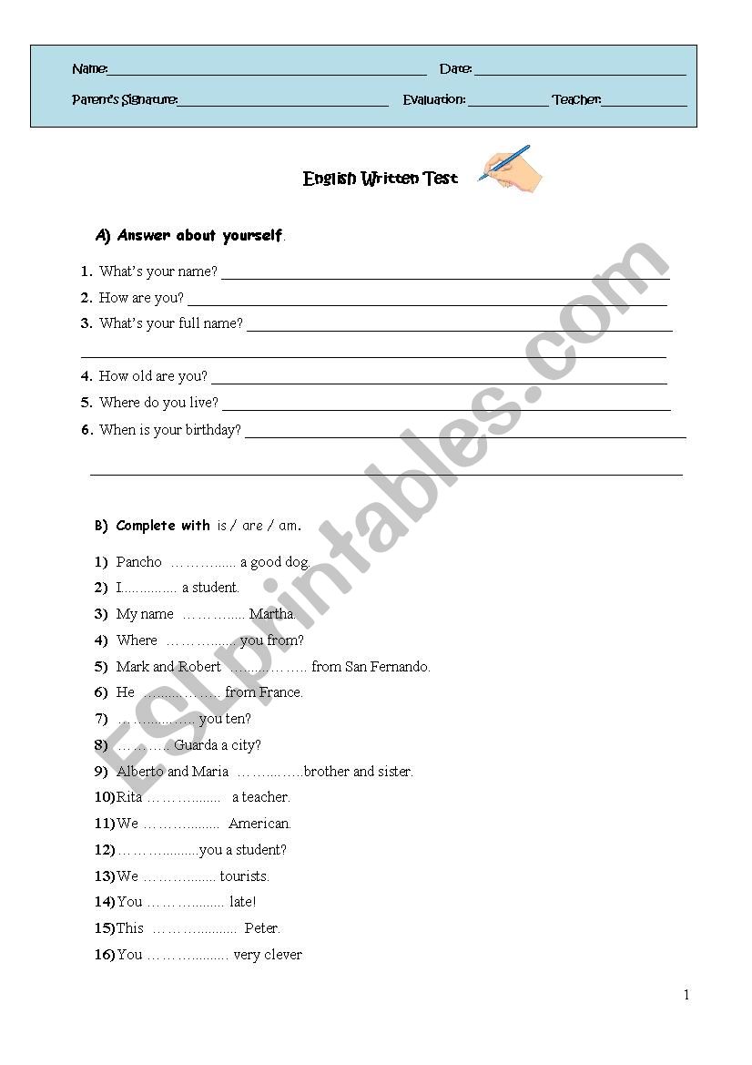  Mini-Test worksheet