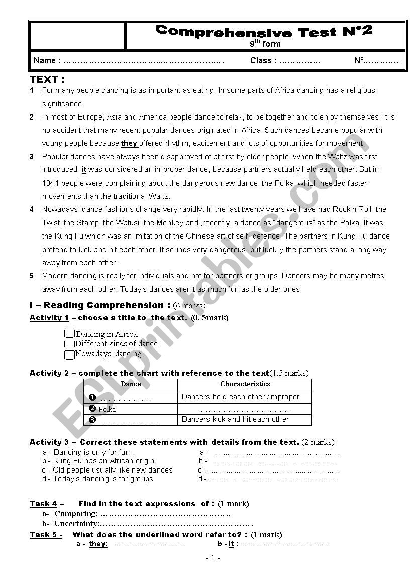 end of term test n1 9th form worksheet