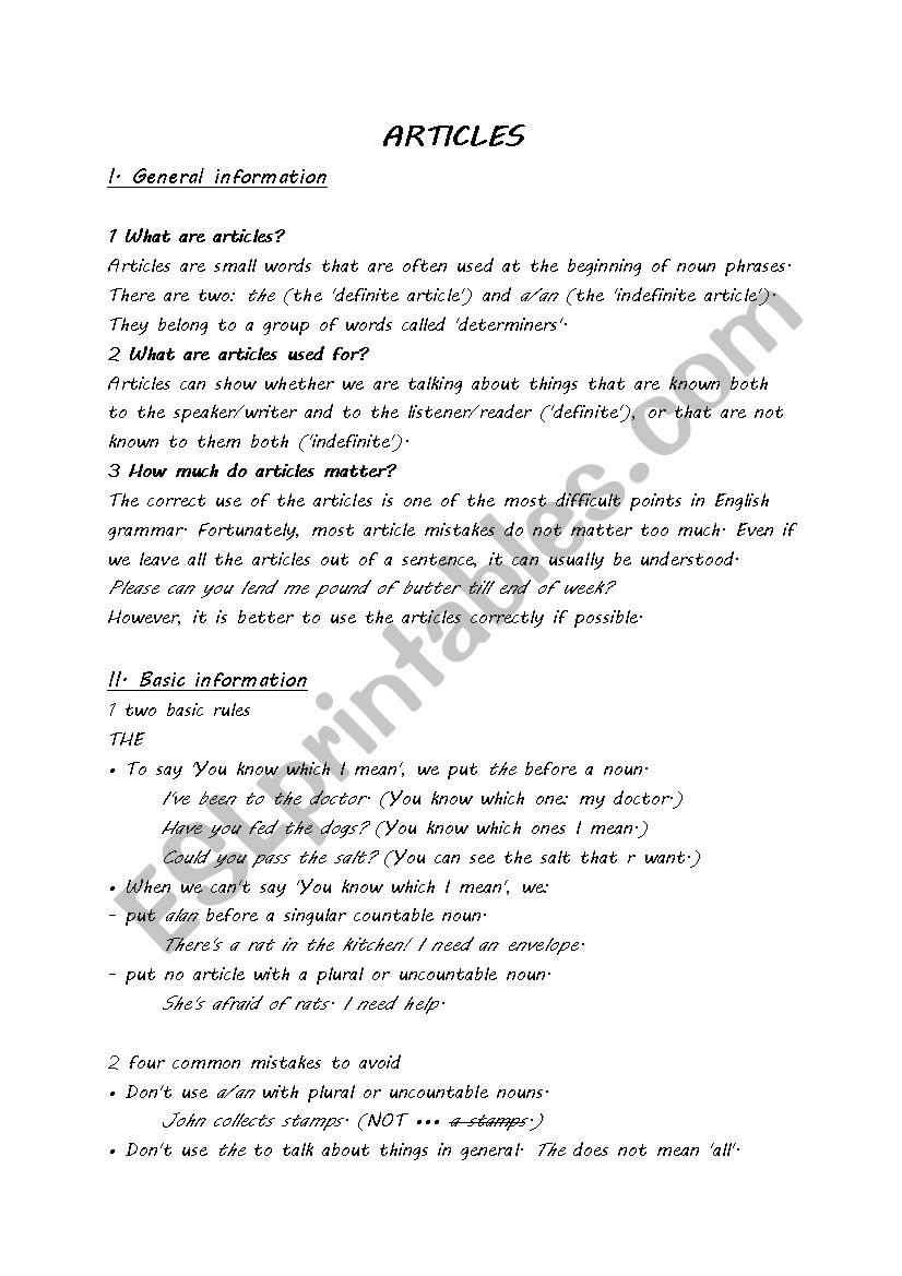 use of article worksheet