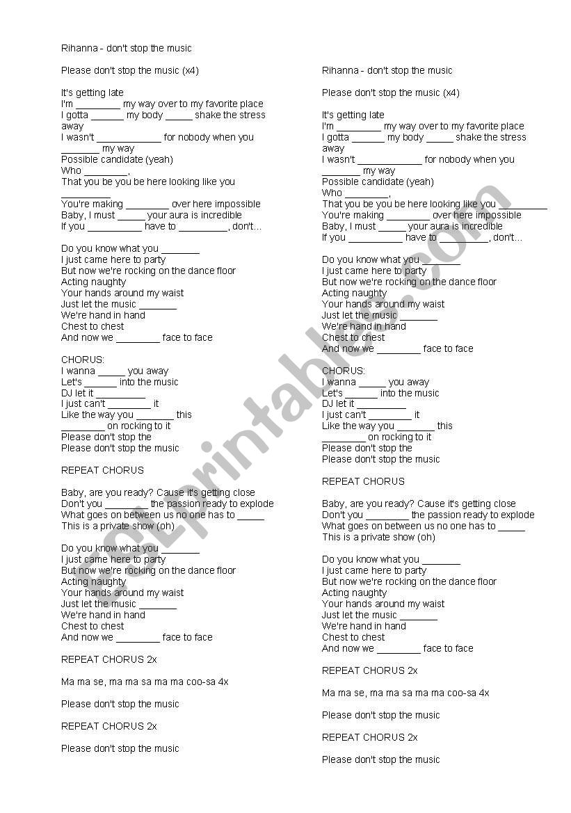 Rihanna - Don´t stop the music - ESL worksheet by tatianarsp