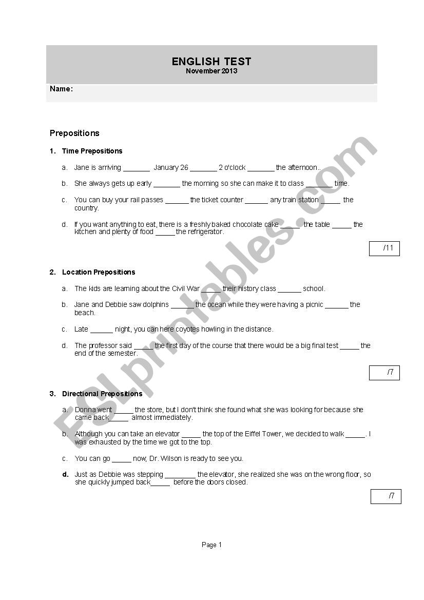 Preposition Exercises worksheet