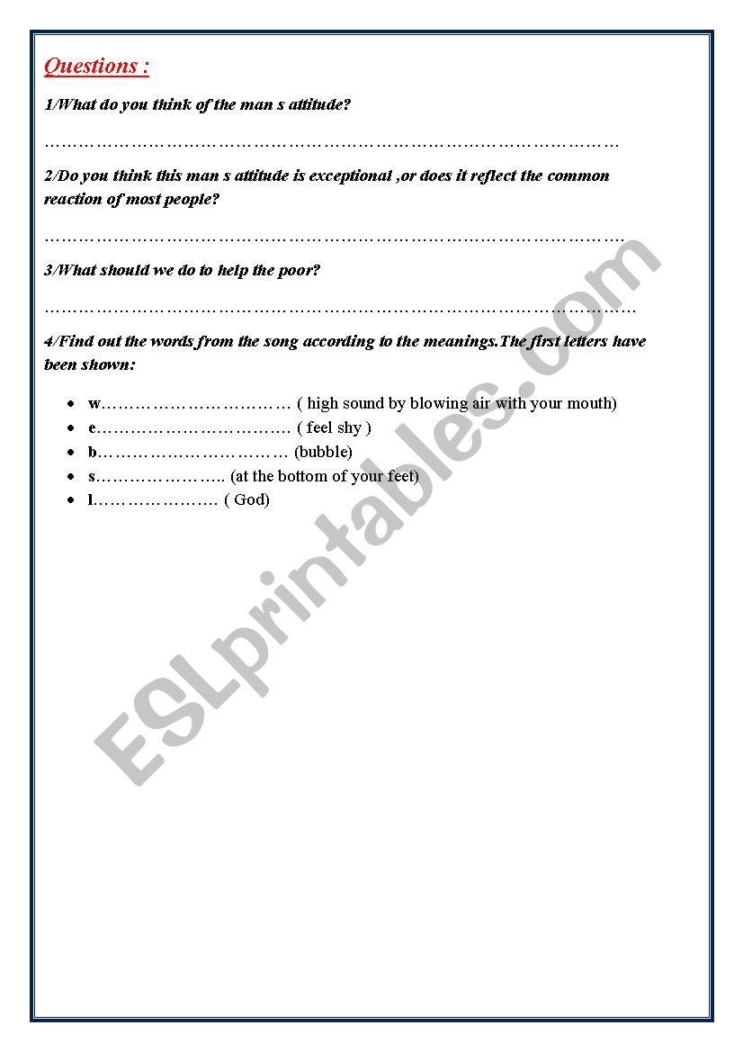 Song: Another Day in Paradise - ESL worksheet by mundico