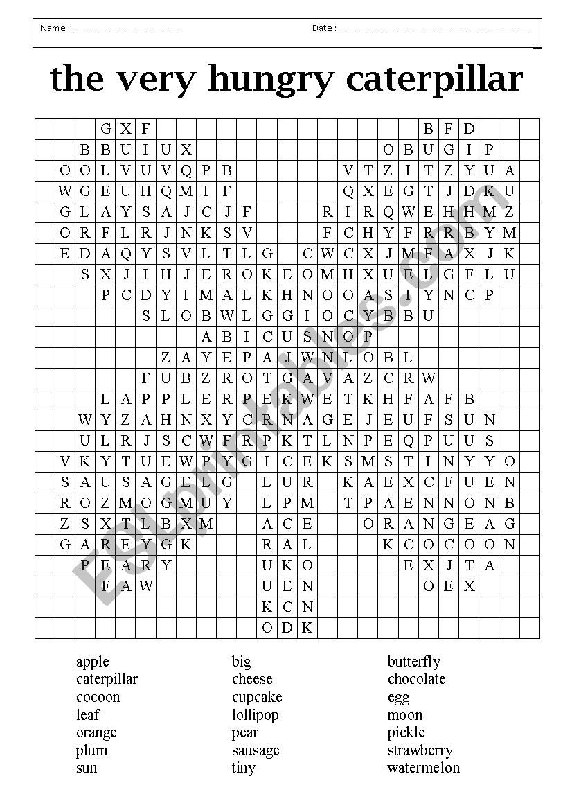 The Very Hungry Caterpillar Wordsearch ESL Worksheet By Cicconnelle