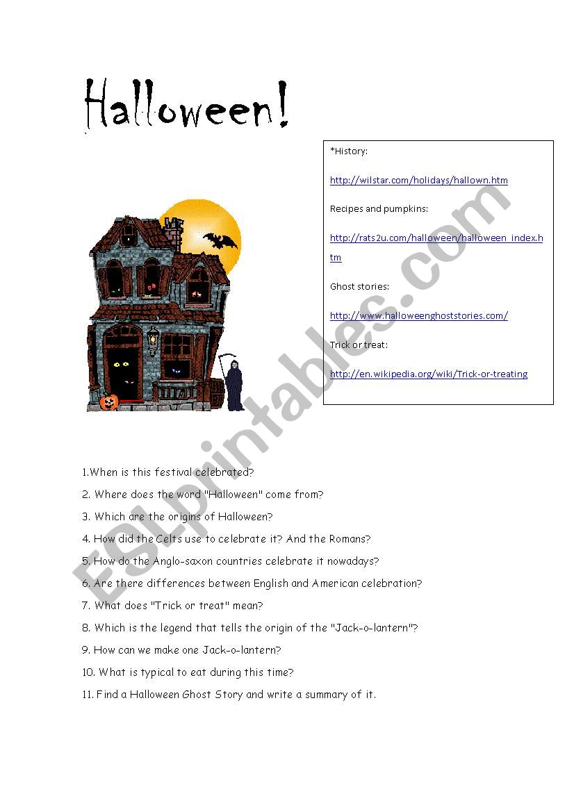 Halloween Webquest - ESL worksheet by Maienglish