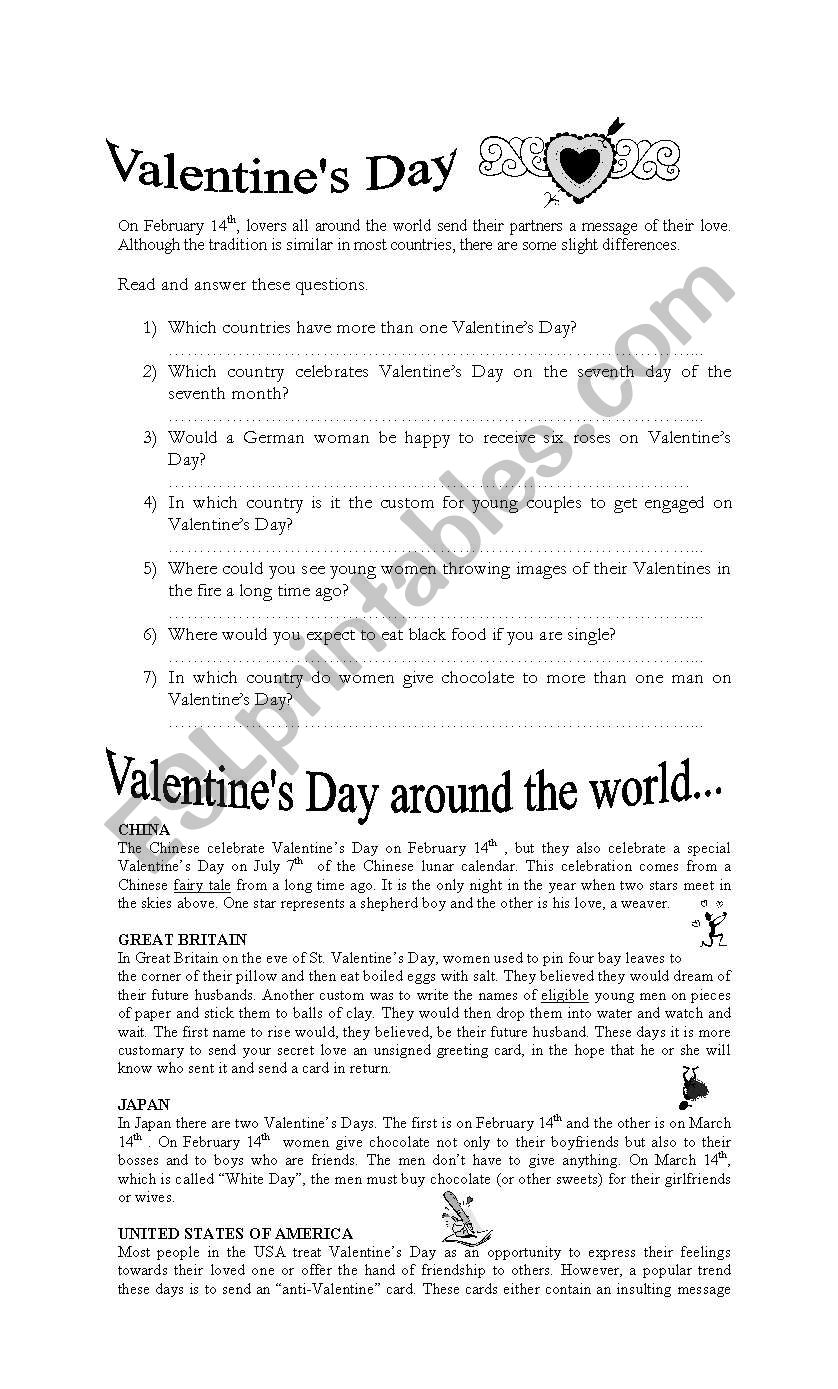 St. Valentines worksheet