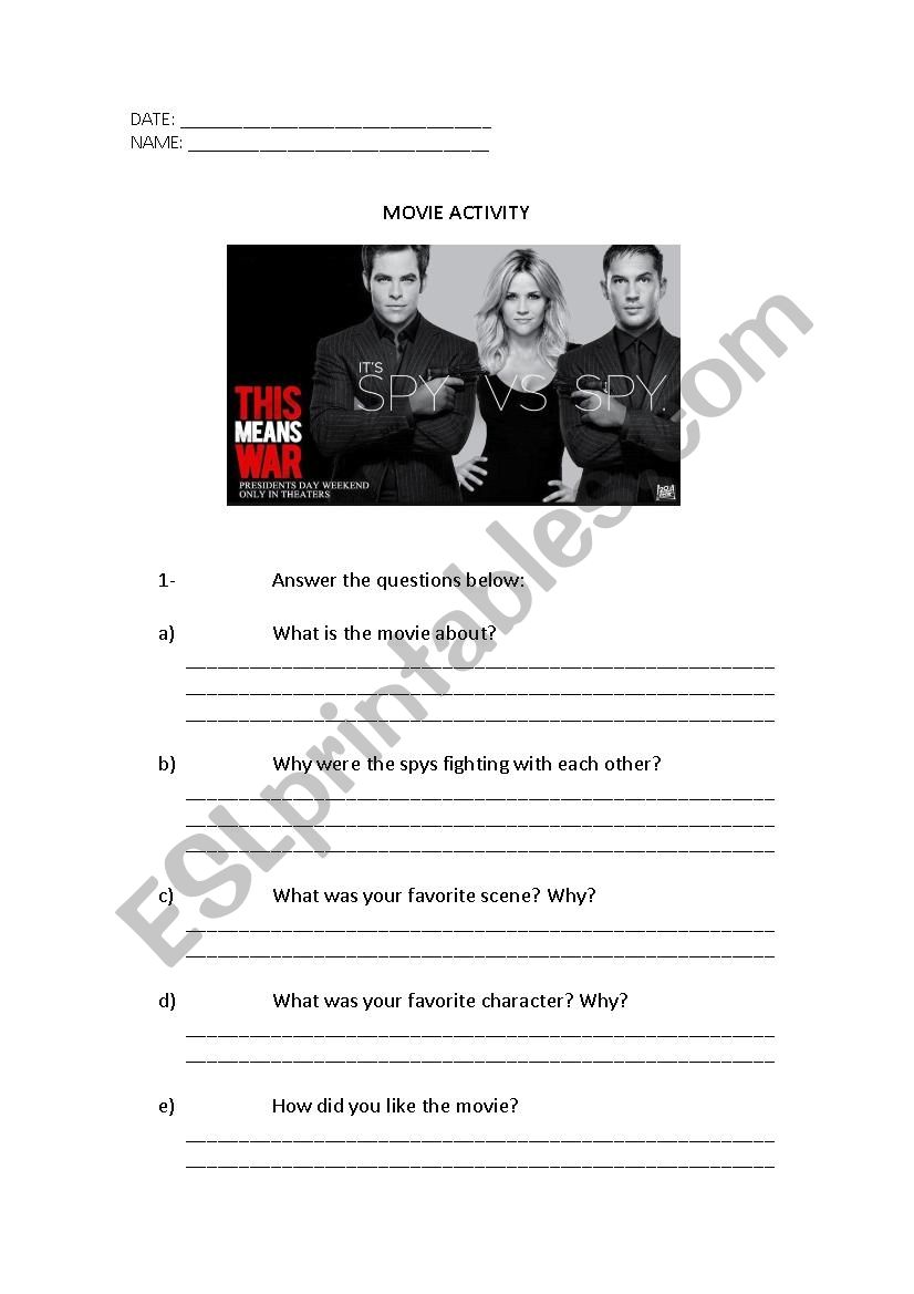 This Means War  worksheet