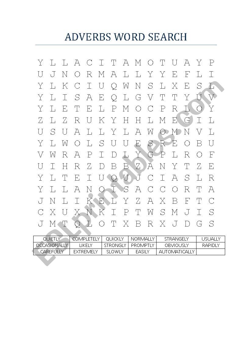 Adverbs Word Search ESL Worksheet By DriTR