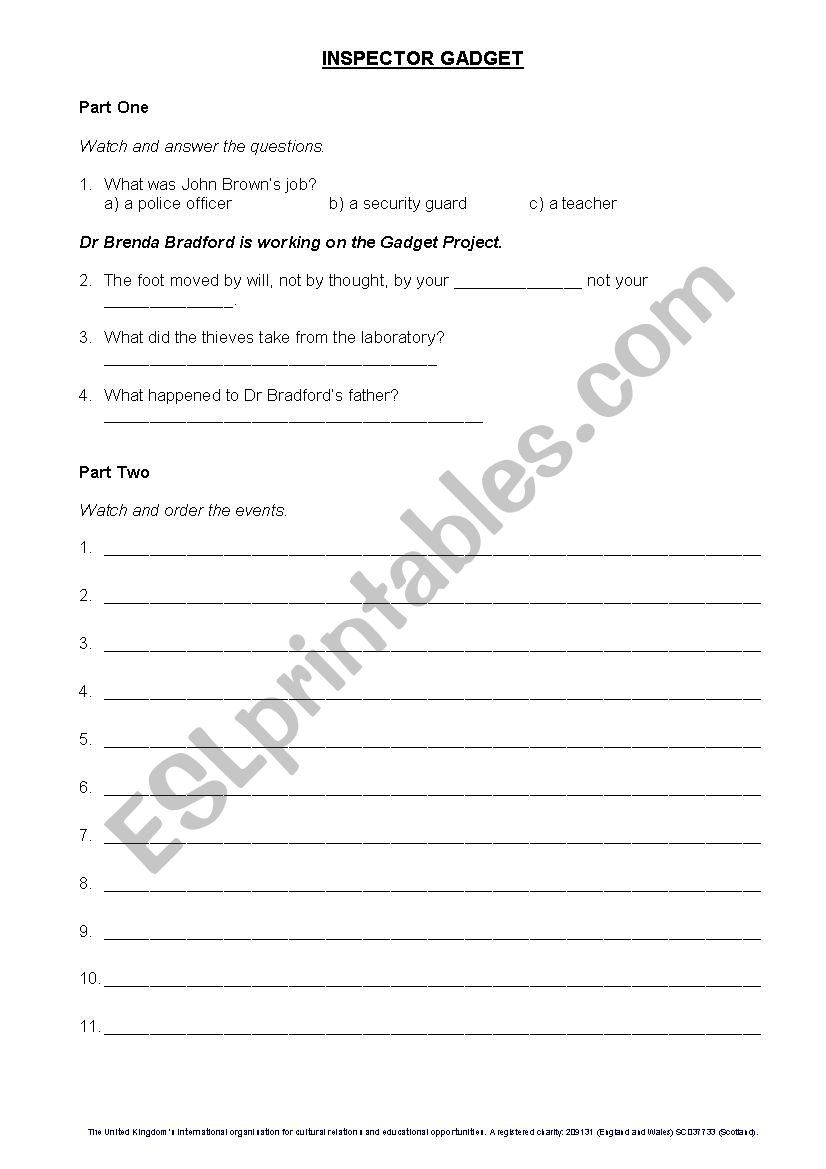 Inspector Gadget worksheet