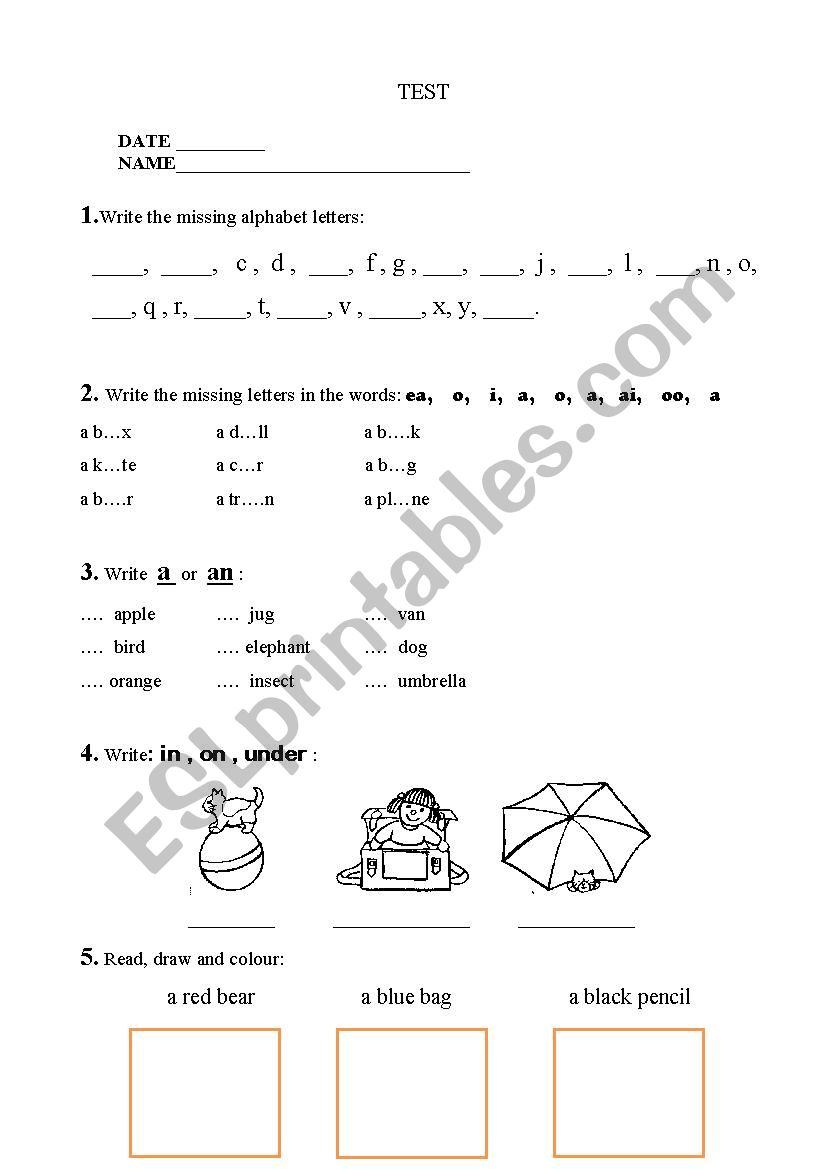 TEST FOR KIDS 2 worksheet