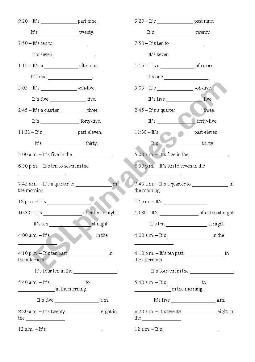 Hours - ESL worksheet by SueliWernke