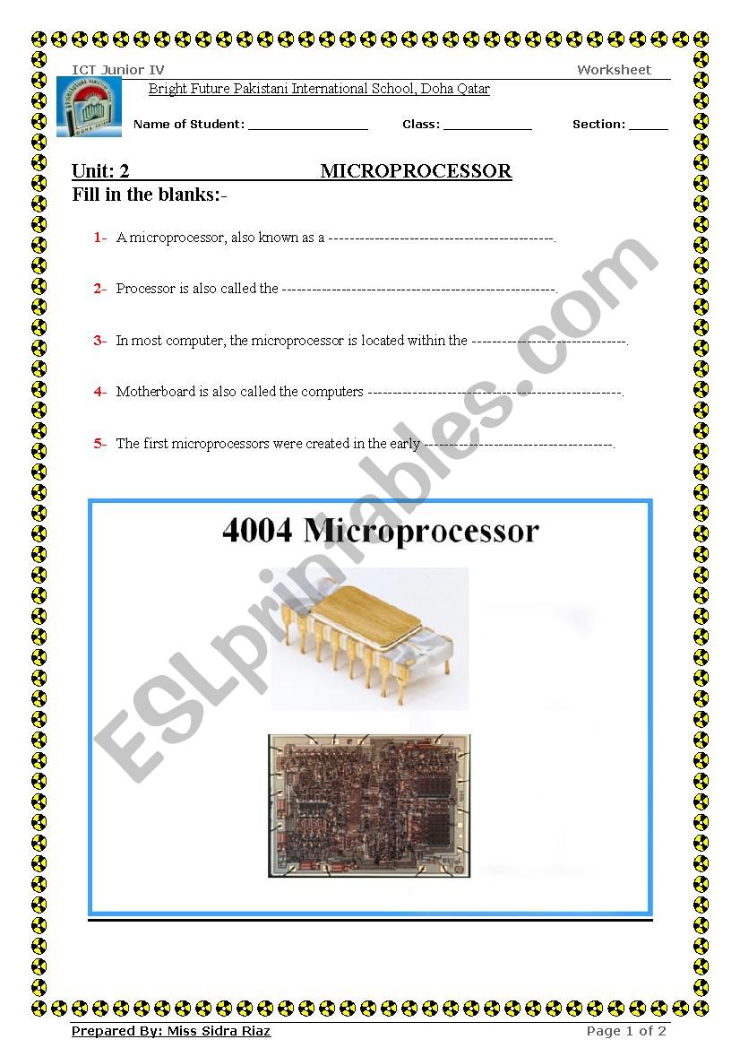 Microprocessor workseet worksheet