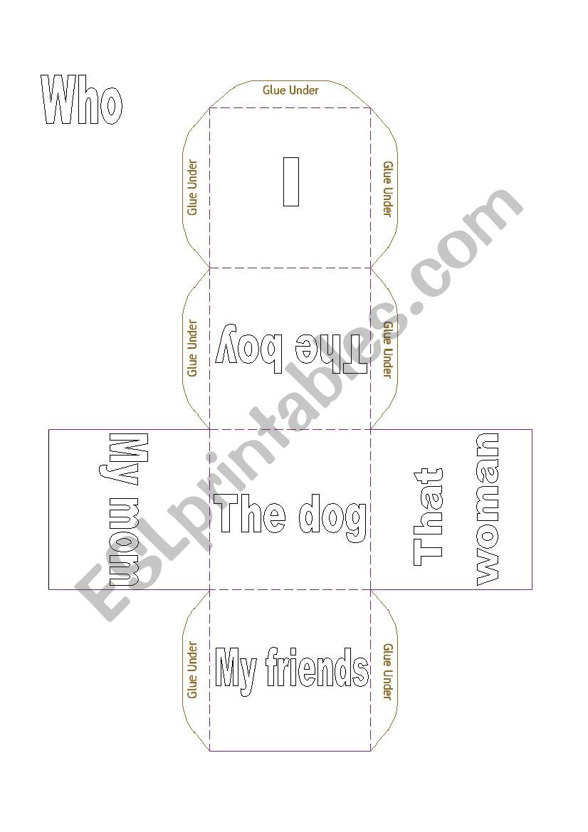 Parts of Speech Die worksheet