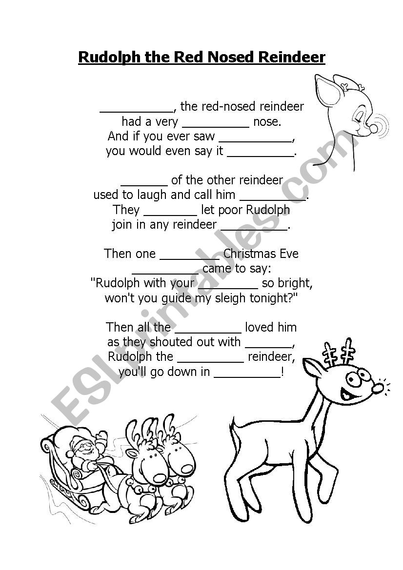Rudolph the red nosed reindeer - ESL worksheet by montsecreus