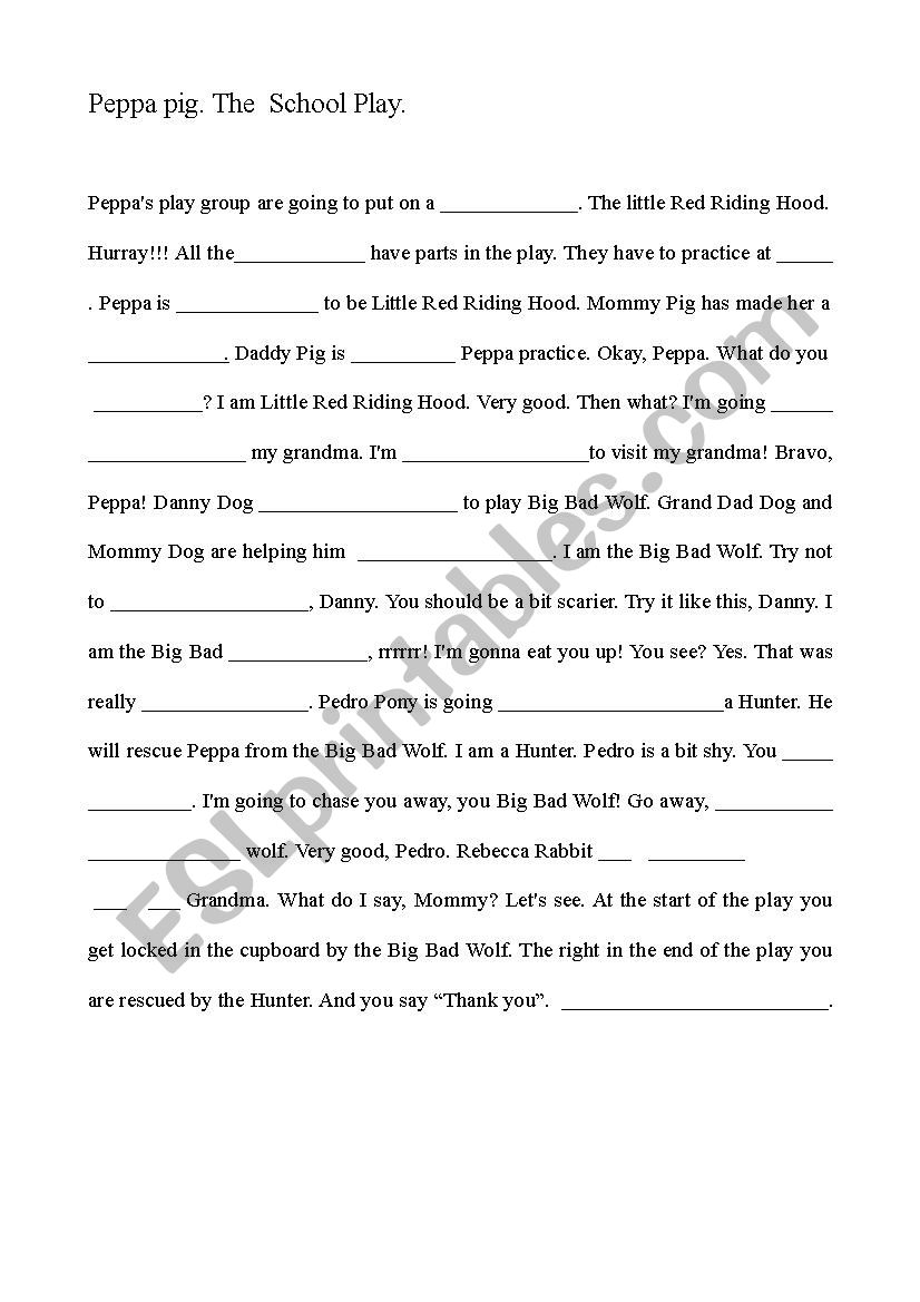 Peppa pig. The school play worksheet