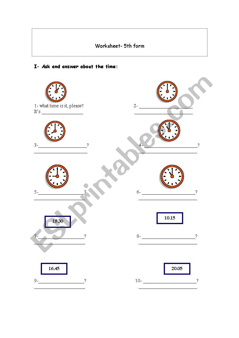 Ask and answer about time worksheet