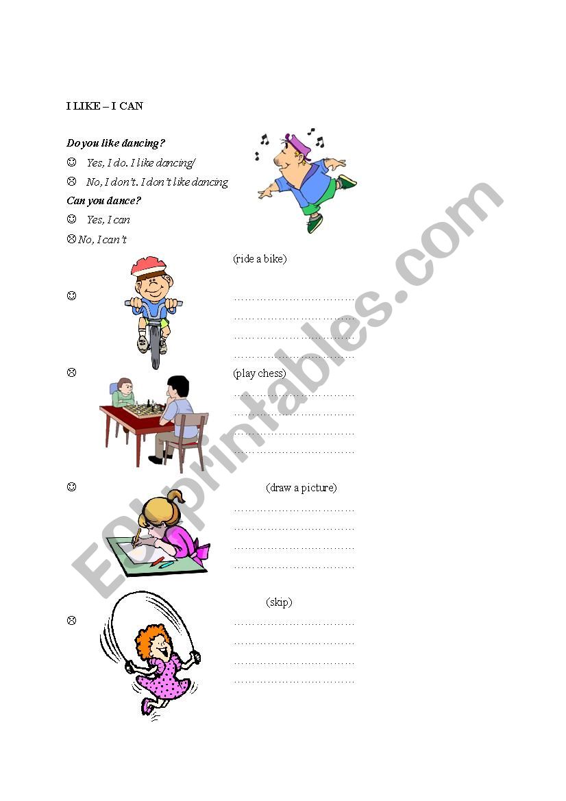 I like - I can worksheet