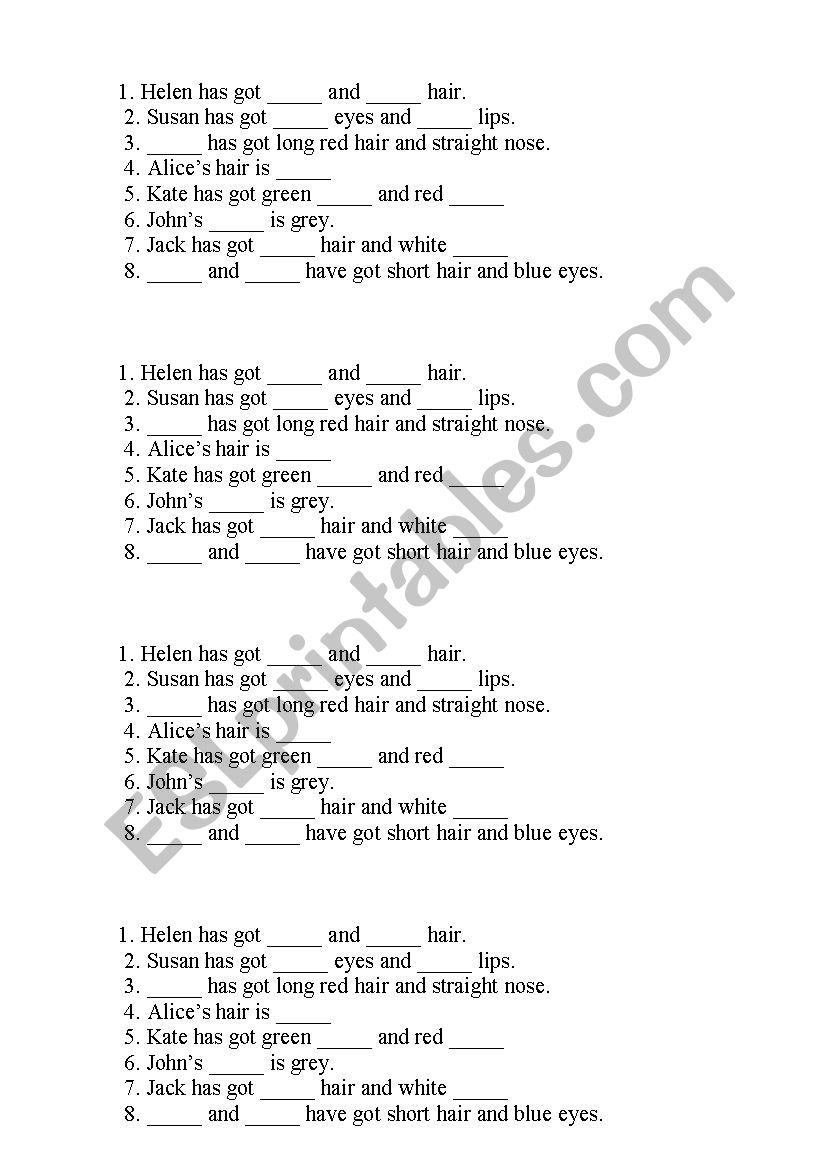 Describing appearance worksheet