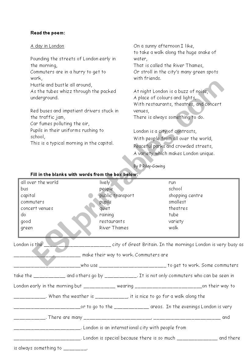 A Day in London worksheet