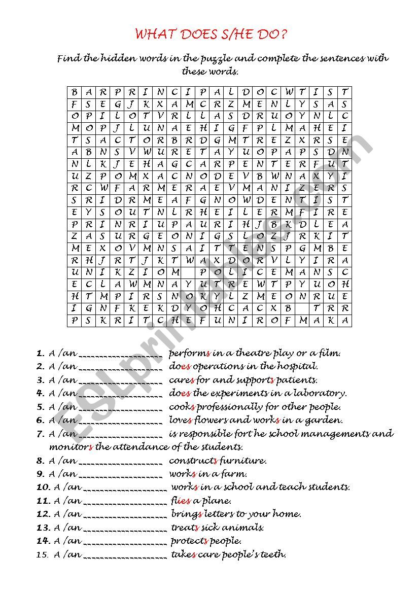 jobs worksheet