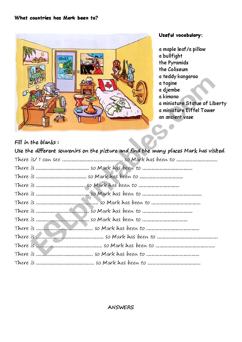 Mark´s souvenirs - ESL worksheet by twixette